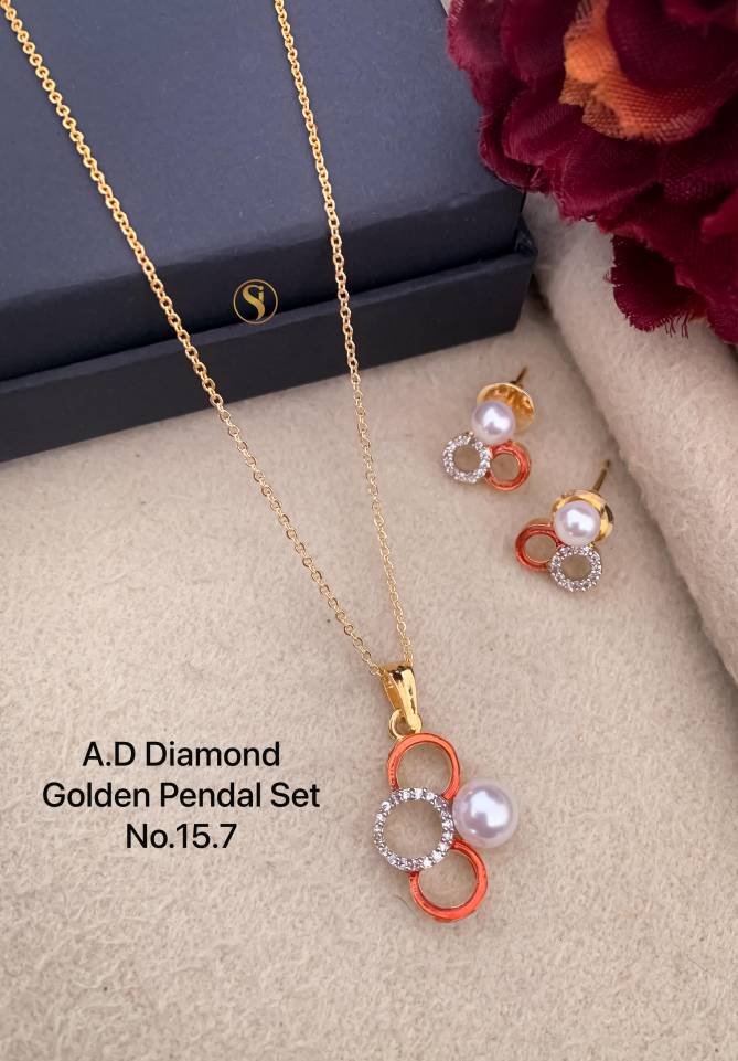 5 AD Diamond Golden Pendant Set Wholesale Price In Surat
